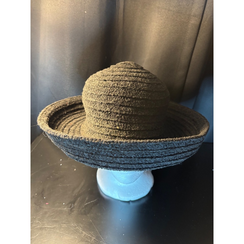 Signature Studio Black Textured Knit Wide Brim Sun Hat RN 31289 Vintage Style